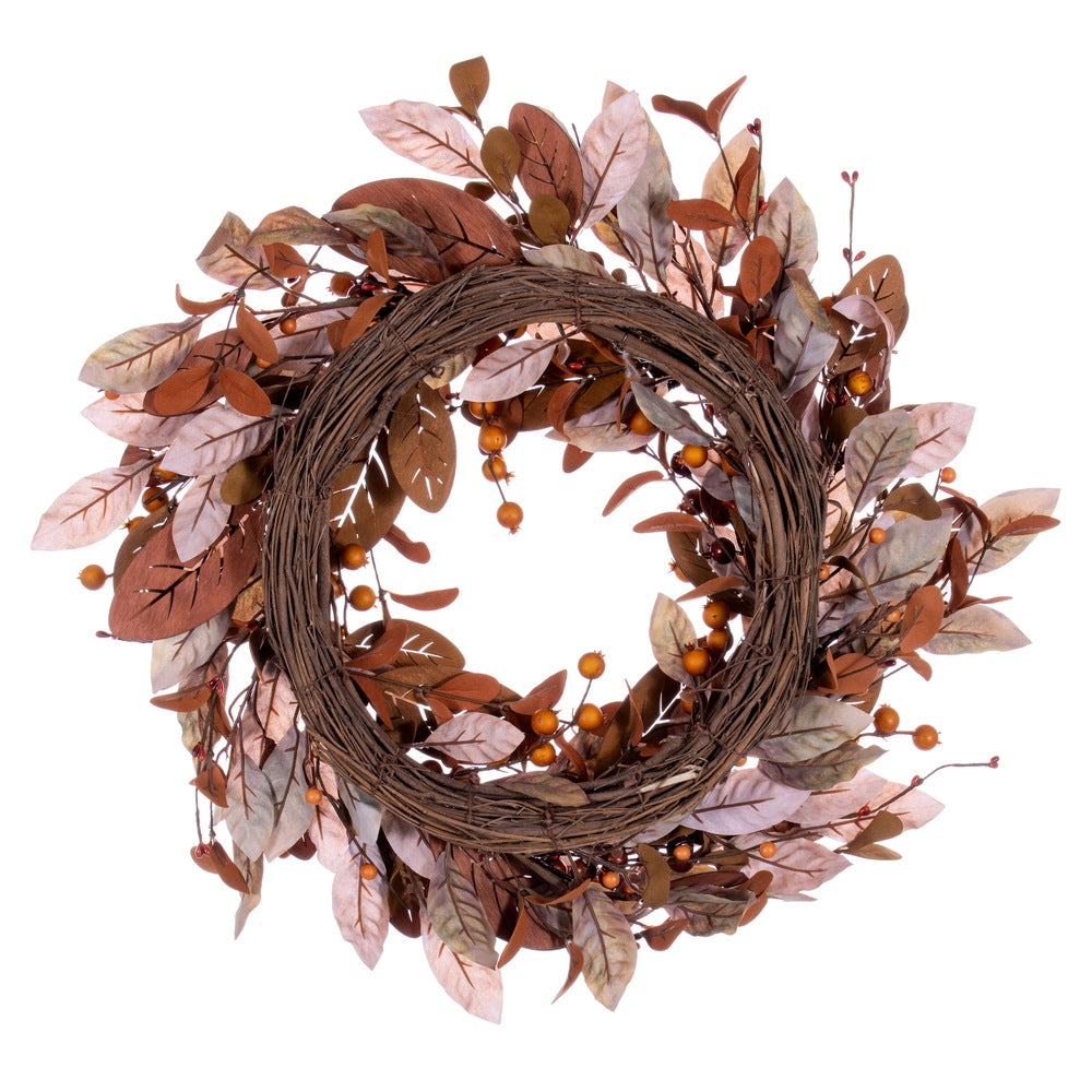 Vickerman 22" Green Brown Artificial Leaf Wreath.