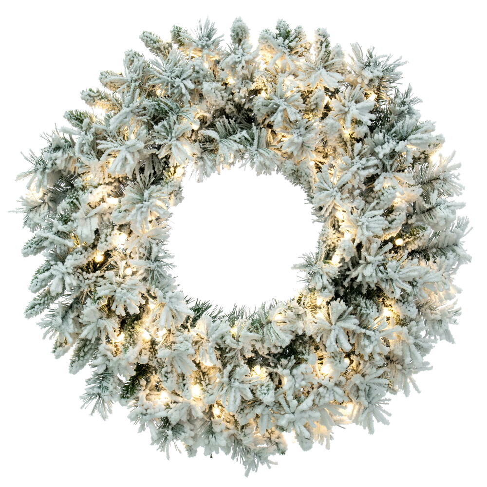 Vickerman 42" Flocked Snow Ridge Artificial Christmas Wreath Pure White LED Lights