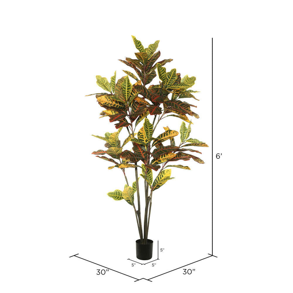 Vickerman 6' Potted Artificial Green and Orange Croton Tree.