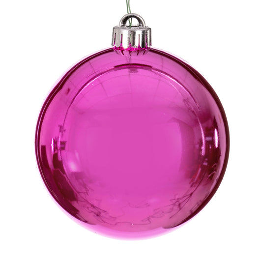 Vickerman 6" Hot Pink Shiny Ball Ornament 4 per bag.