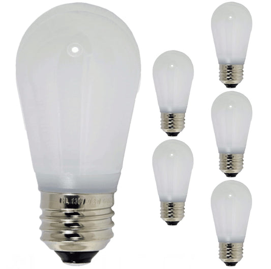 Damar- S14 LED String Light Bulb Twinkle Bright White 5000K 0.55W-1.5W E26 Medium Base 100-130V Pack of 6- Shatterproof Replacement White Bulb for Patio Backyard Caf? Bistro