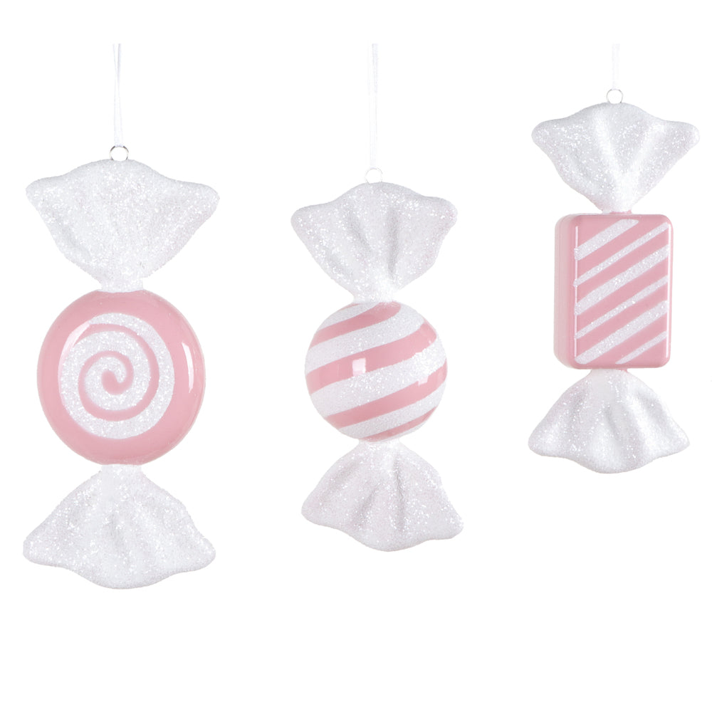 Vickerman 7.5"-8" Pastel Pink Candy Ornament Assortment 3 per bag.