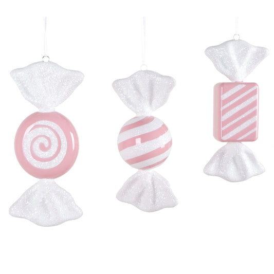 Vickerman 7.5"-8" Pastel Pink Candy Ornament Assortment 3 per bag.