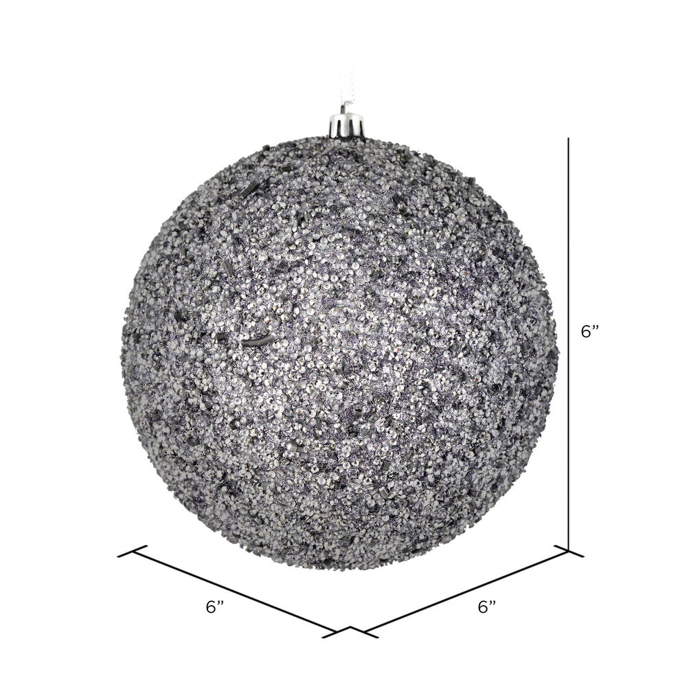 Vickerman 6" Silver Beaded Ball Ornament 4 per Bag