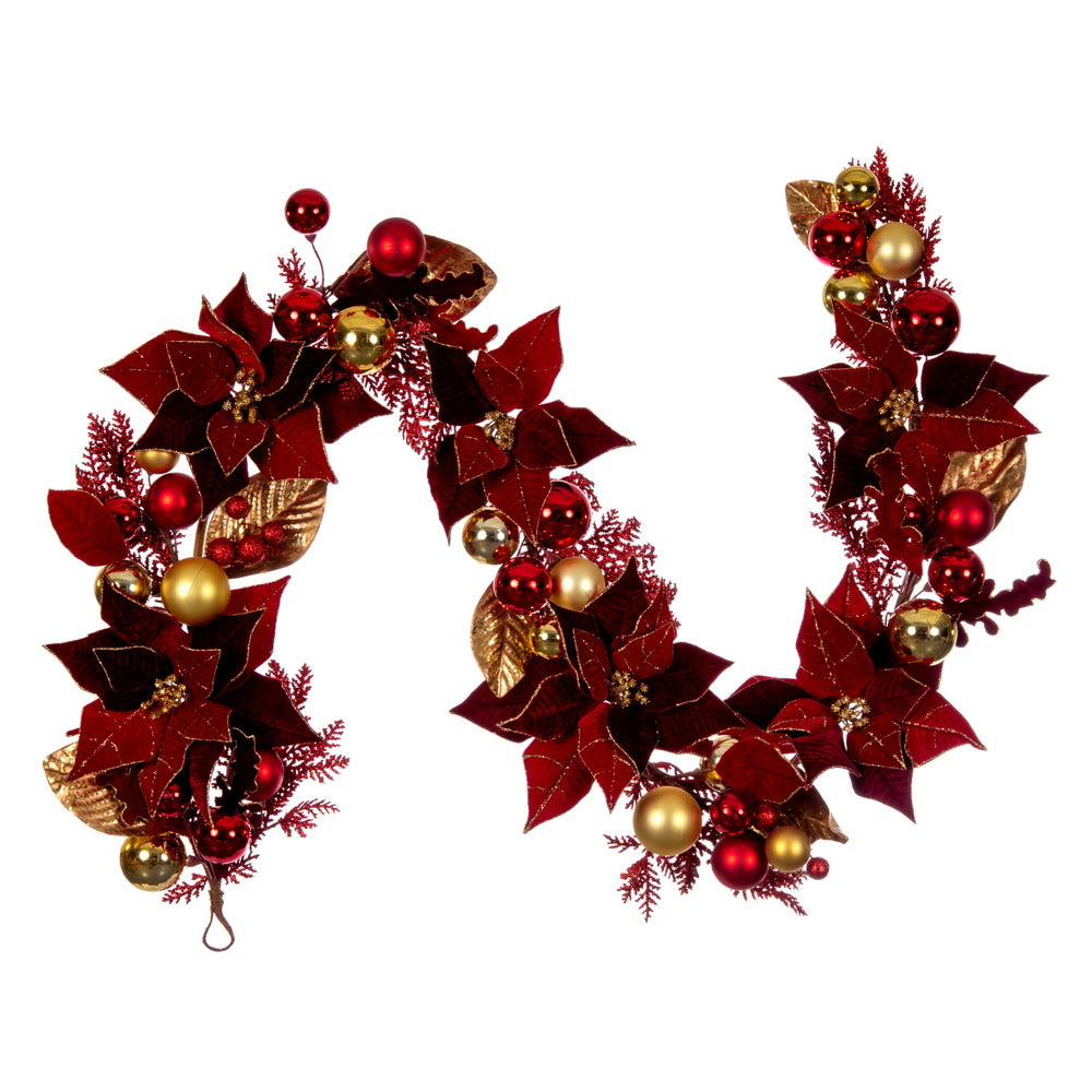 Vickerman 6' Artificial Red Poinsettia Deco Garland