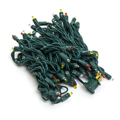 Vickerman 70 Red-Pure White-Yellow Wide Angle LED light on Green Wire 35' Light Strand.