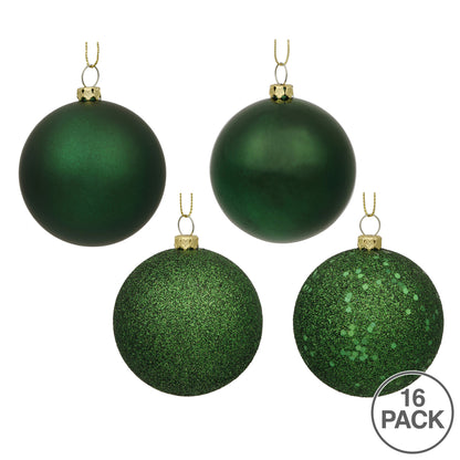 Vickerman 3" Emerald 4-Finish Ball Ornament Assortment 16 per Box