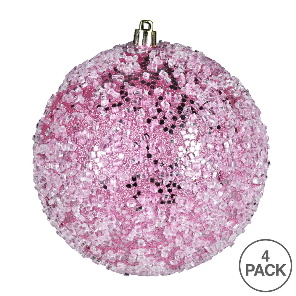 Vickerman 6" Pink Glitter Hail Ball Ornament 4 per Bag