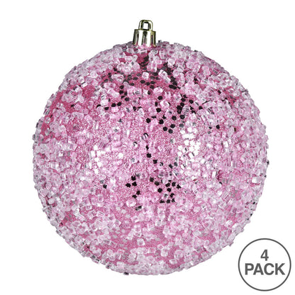 Vickerman 6" Pink Glitter Hail Ball Ornament 4 per Bag