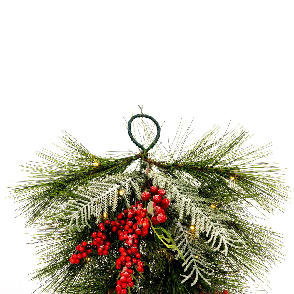 Vickerman 30" Frosted Artificial Christmas TearDrop with Red Berries Frosted Foliage and Battery Operated Lights