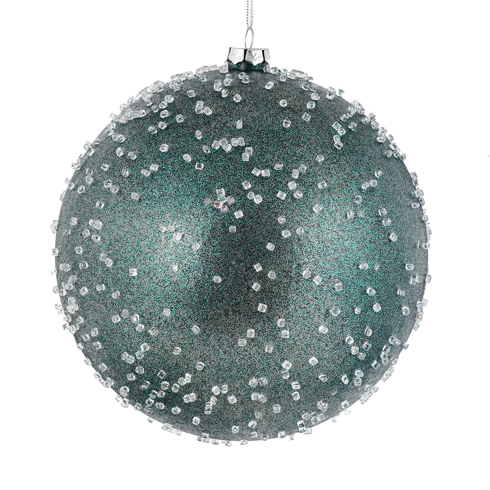 Vickerman 8" Sea Blue Ice Ball Ornament. This textured ornament has a rough and icy look with a hint of delicate sparkle. Incorporate these ornaments into your holiday design for added texture. Includes 2 pieces per pack. Made with shatterproof plastic.