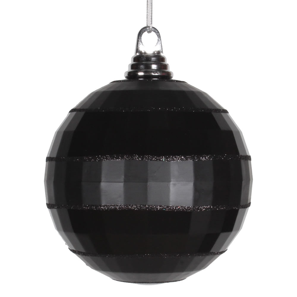 Vickerman 5.5" Black Shiny and Matte Mirror Ball Christmas Ornament with Glitter Accents