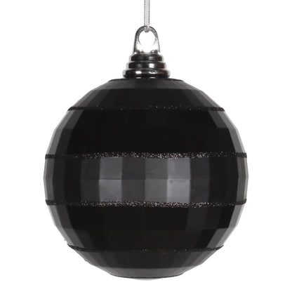 Vickerman 5.5" Black Shiny and Matte Mirror Ball Christmas Ornament with Glitter Accents