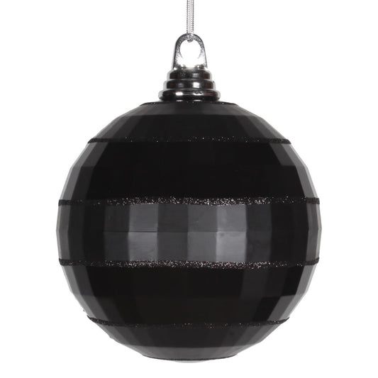 Vickerman 5.5" Black Shiny and Matte Mirror Ball Christmas Ornament with Glitter Accents