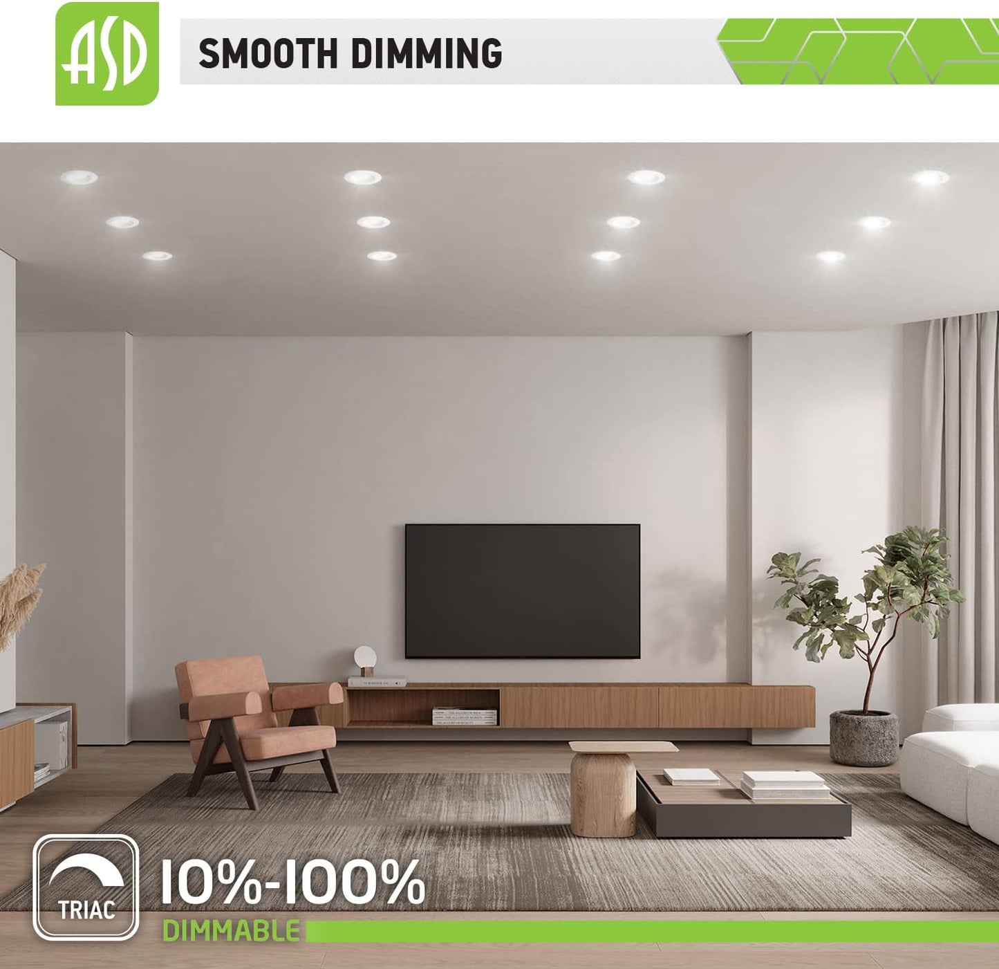 ASD Lighting LED Round Downlight Retrofit Kit 5'' and 6" 12W 120V CCT Selectable 2700/3000/3500/4000/5000K Dimmable PC, Baffle Trim, White UL 12pack