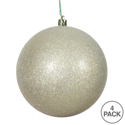 Vickerman 4.75" Champagne Glitter Ball Ornament 4 per Bag