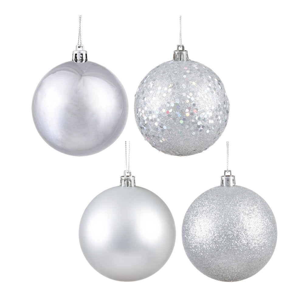 Vickerman 8" Silver 4-Finish Ball Ornament Assortment 4 per Bag