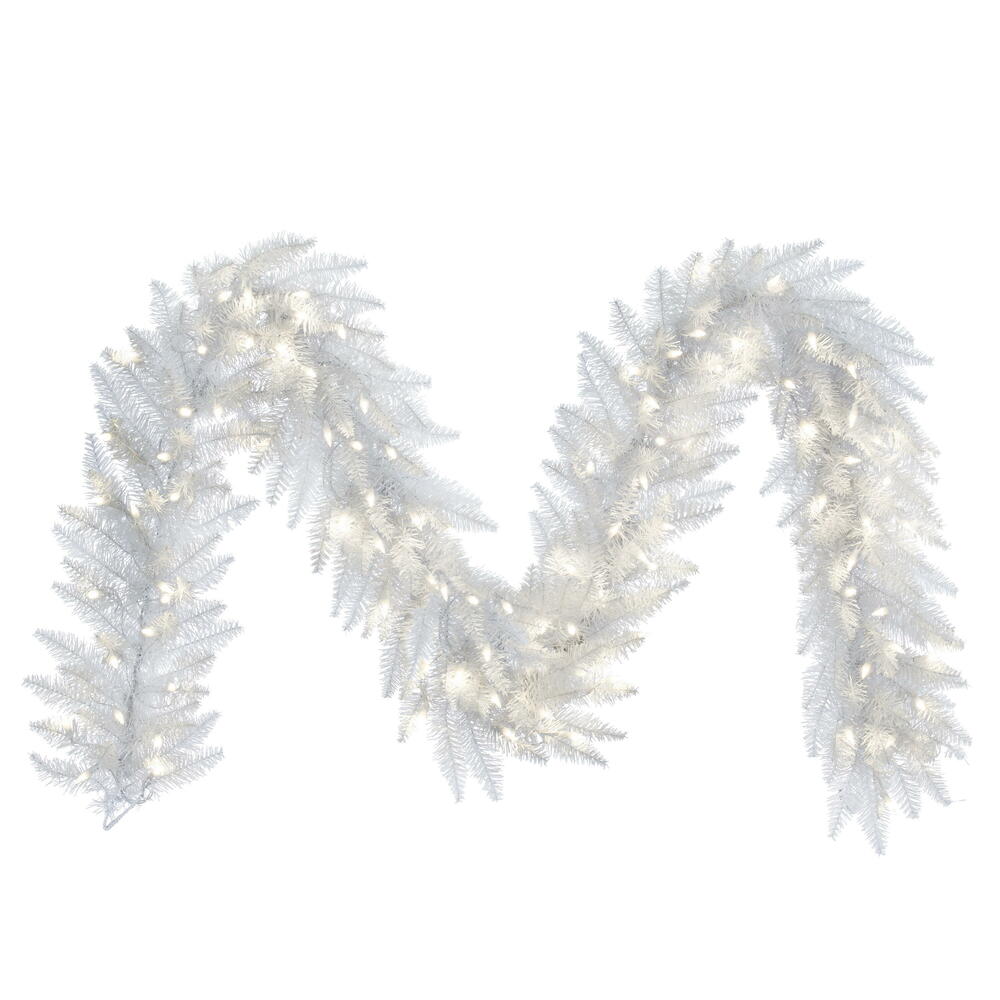 Vickerman 9' White Artificial Christmas Garland Warm White Dura-Lit LED lights