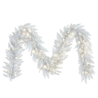 Vickerman 9' White Artificial Christmas Garland Warm White Dura-Lit LED lights