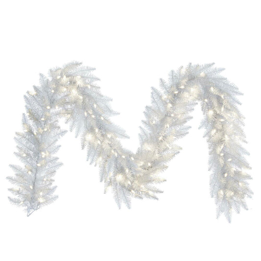 Vickerman 9' White Artificial Christmas Garland Warm White Dura-Lit LED lights