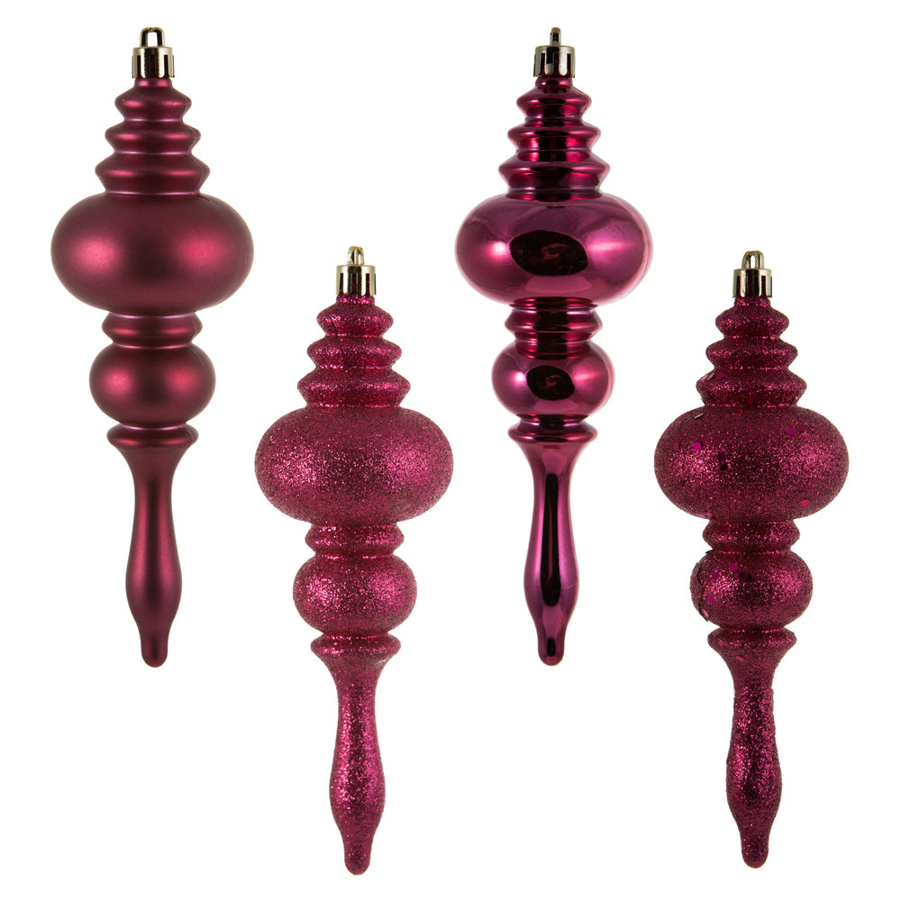 Vickerman 7" Berry Red 4-Finish Finial Ornament 8 per Box