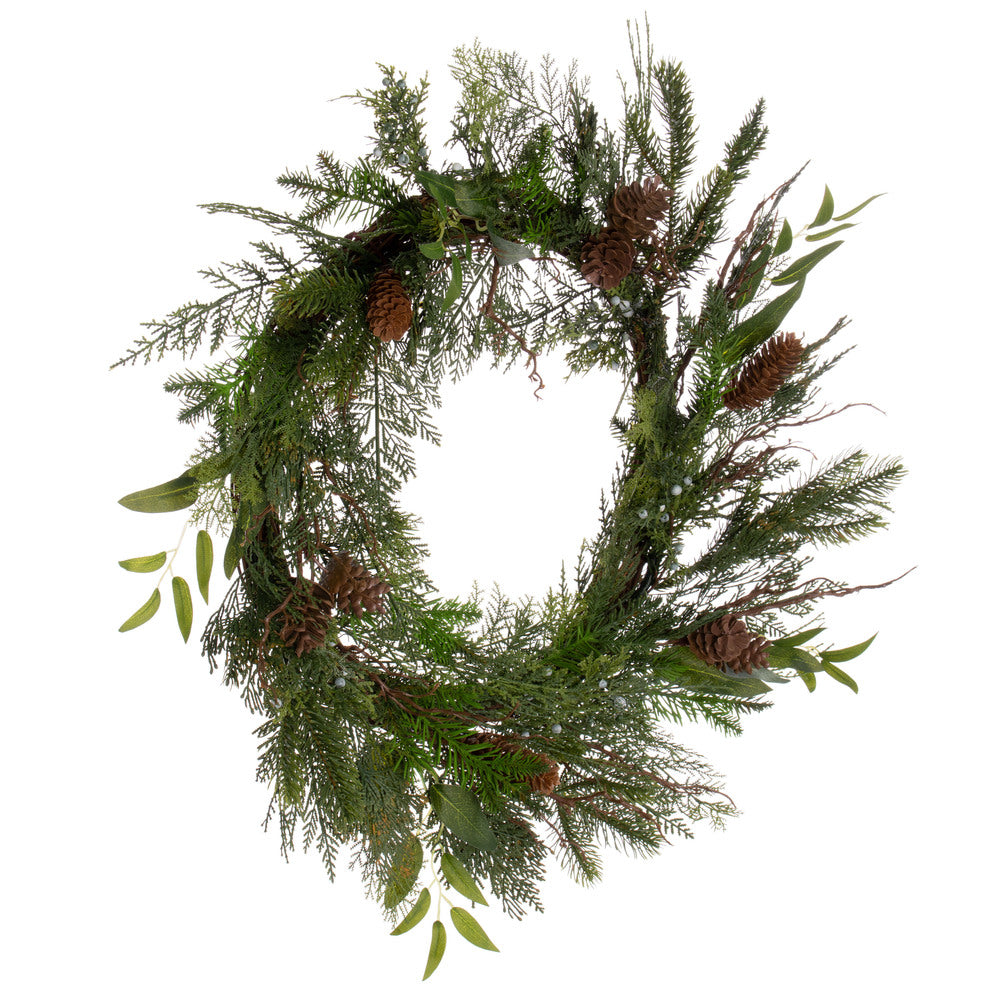 Vickerman 24" Cedar Pine Cone Twig Artificial Christmas Wreath Unlit