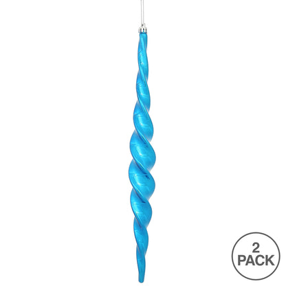 Vickerman 14.6" Blue Shiny Spiral Icicle Christmas Ornament Pack of 2