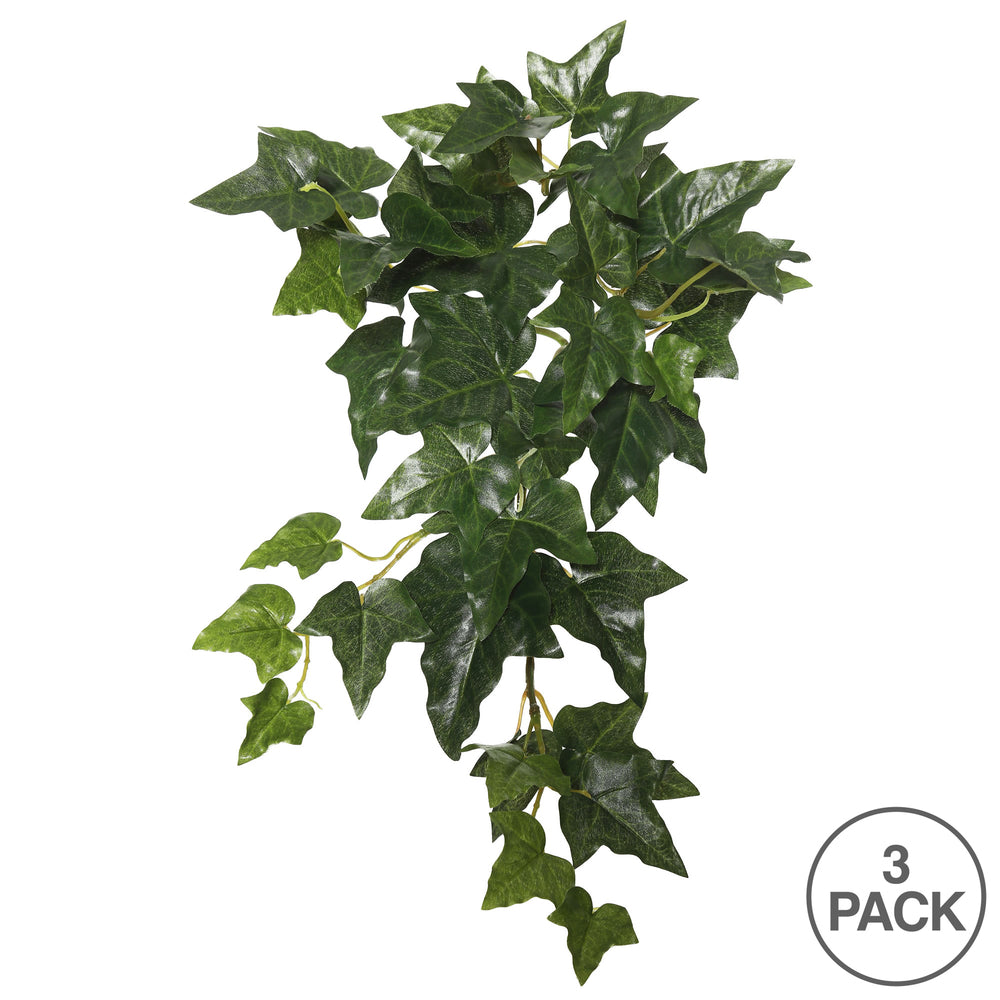 Vickerman 18" Artificial Green English Ivy Hanging Bush 3/pk
