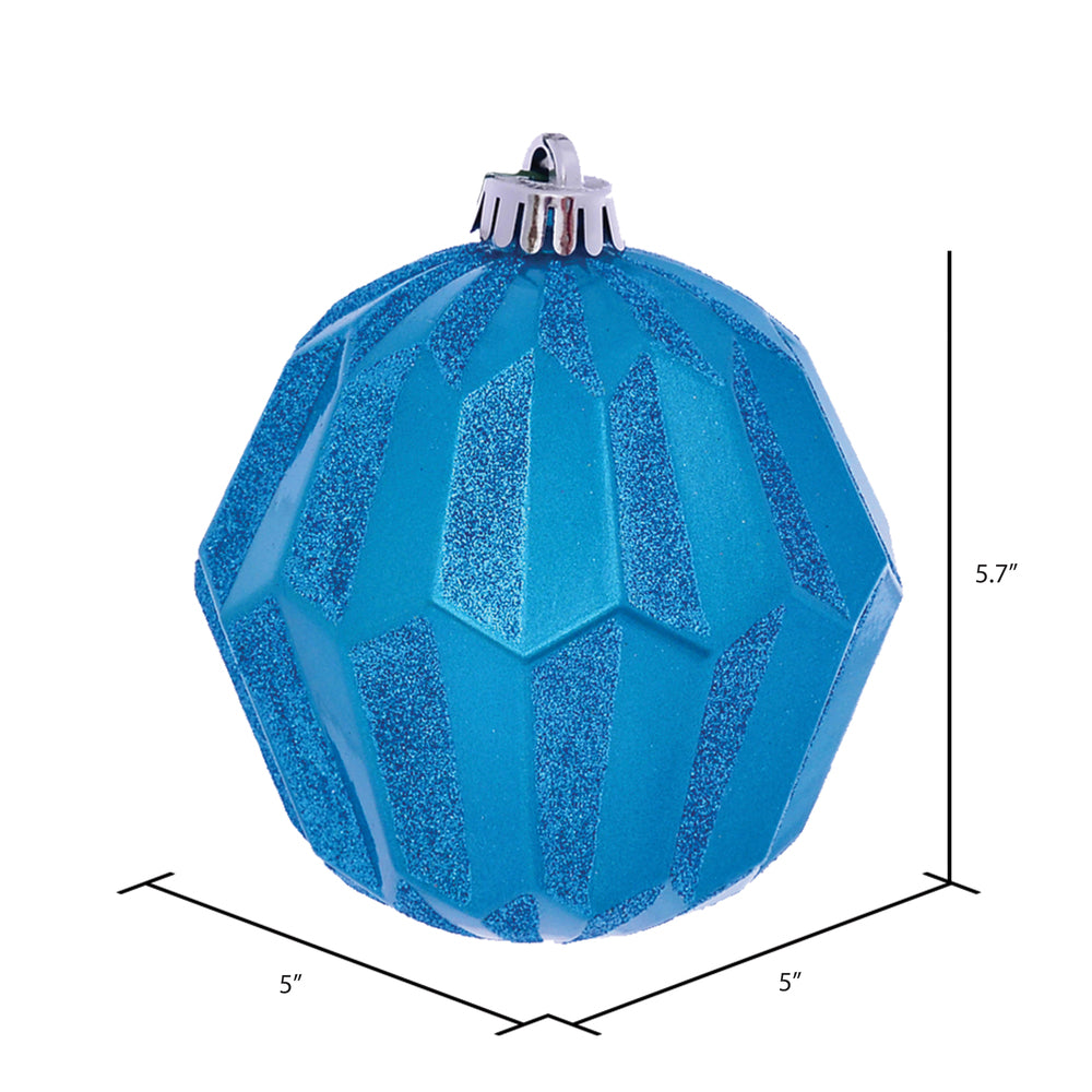 Vickerman 5" Turquoise Glitter Faceted Ball Ornament 3 per Bag