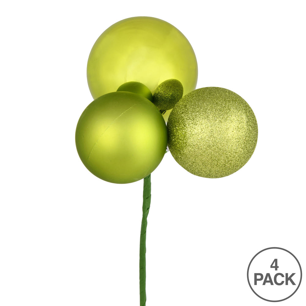 Vickerman 18" Lime Ball Ornament Christmas Pick 4 per set