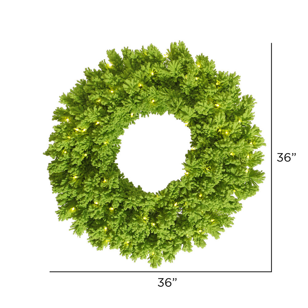 Vickerman 36" Flocked Lime Fir Artificial Christmas Wreath Lime Dura-Lit LED lights.