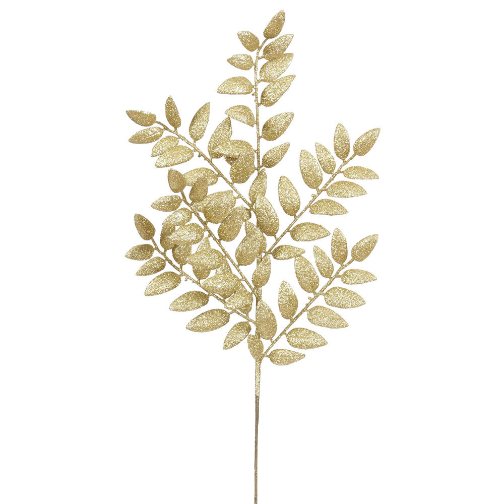 Vickerman 22" Gold Glitter Honey Locust Artificial Christmas Spray. Includes 6 sprays per pack.