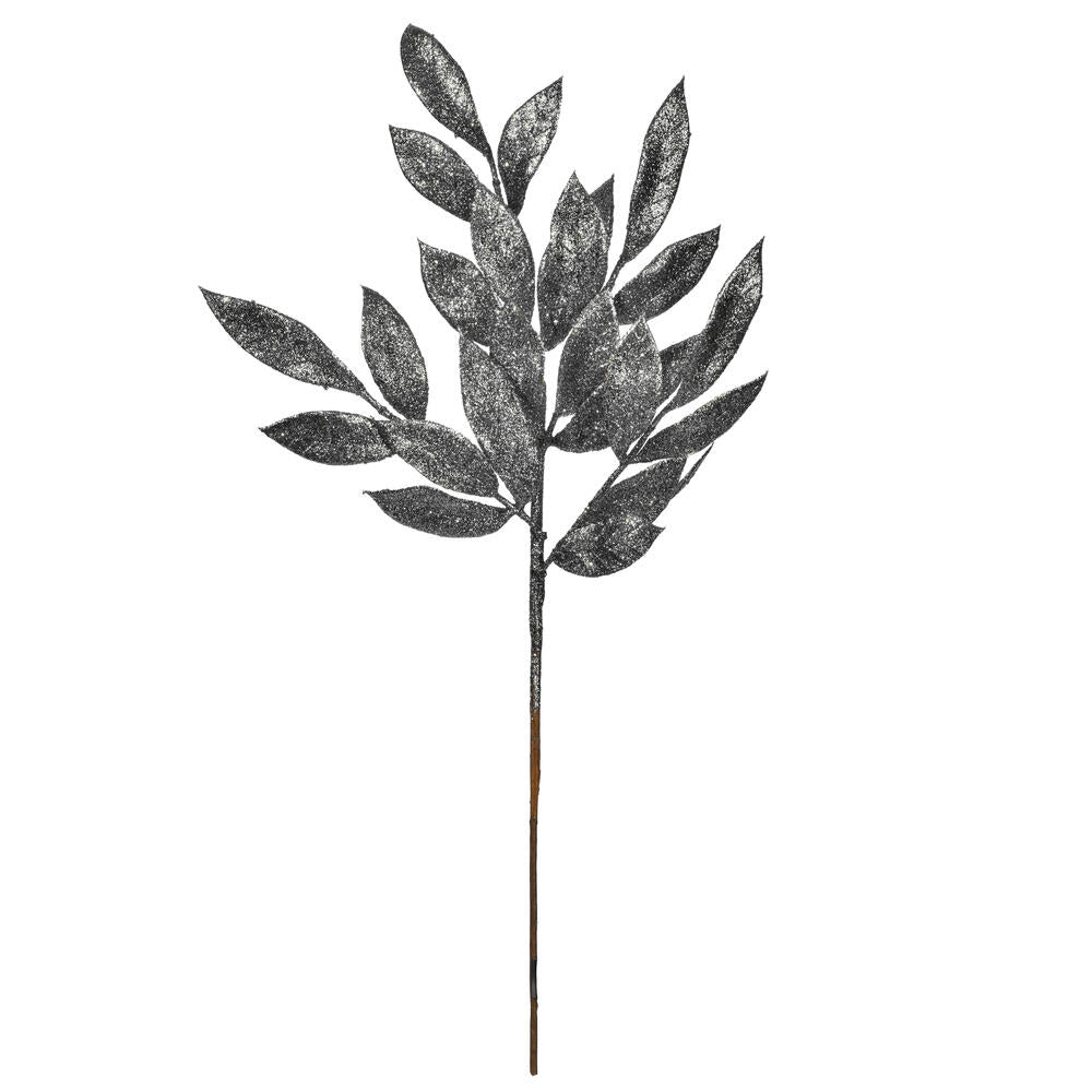Vickerman 22" Pewter Glitter BayLeaf Artificial Spray 12 per bag.