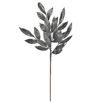 Vickerman 22" Pewter Glitter BayLeaf Artificial Spray 12 per bag.