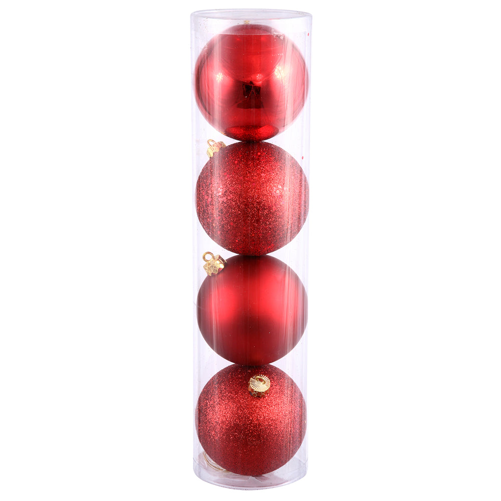 Vickerman 10" Red 4-Finish Ball Ornament Assortment 4 per Bag