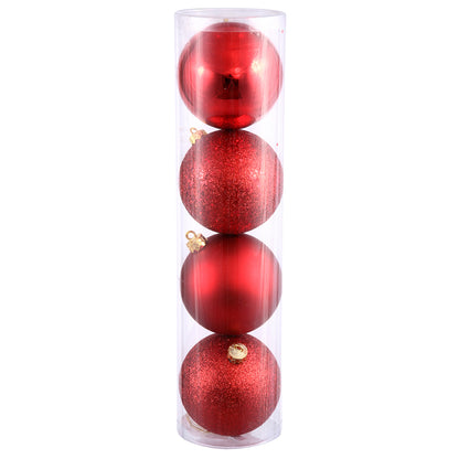 Vickerman 10" Red 4-Finish Ball Ornament Assortment 4 per Bag