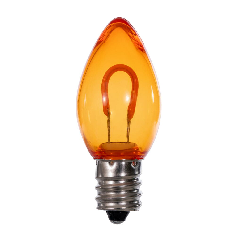 Vickerman C7 Transparent U-Shaped Filament Amber Bulb, E12 Base, .6 Watts, 25 Pcs Assorted/Bag.  Colors included are Blue, Red, Green, Purple and Amber.