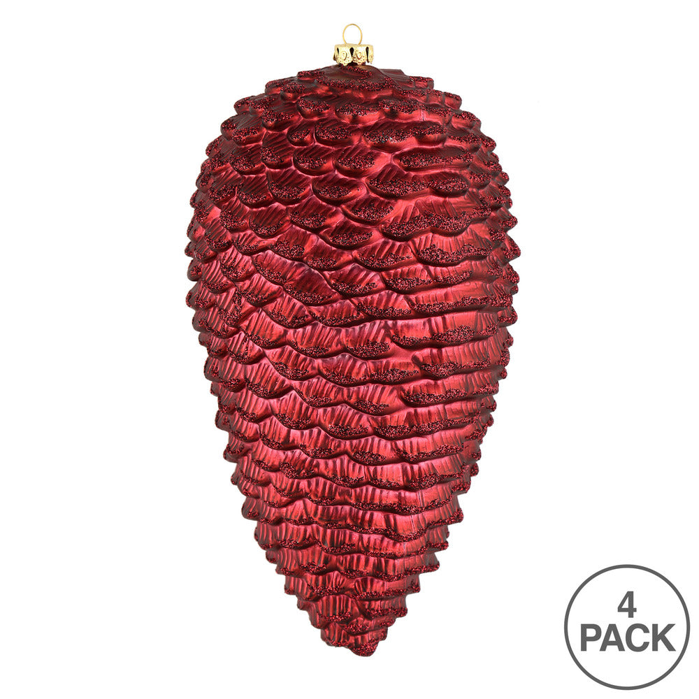 Vickerman 7" Wine Matte Glitter Pinecone Christmas Ornament 4 per pack