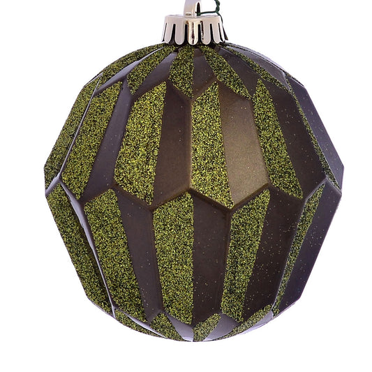 Vickerman 5" Olive Glitter Faceted Ball Ornament 3 per Bag