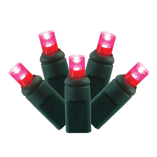 Vickerman 70 Magenta Wide Angle LED Single Mold light on Green Wire 35' Christmas Light Strand