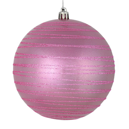 Vickerman 6" Pink Candy Finish Ball Ornament with Glitter Lines 3 per Bag