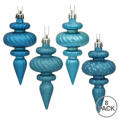 Vickerman 4" Turquoise 4-Finish Finial Ornament 8 per Box