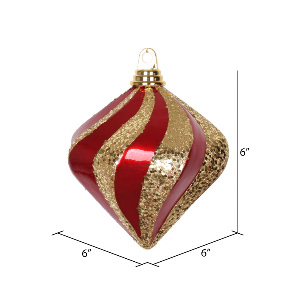 Vickerman 6'' Red and Gold Candy/Glitter Swirl Diamond Christmas Ornament