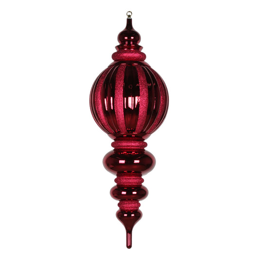 Vickerman 35" Burgundy Shiny Finial Ornament with Glitter Accents