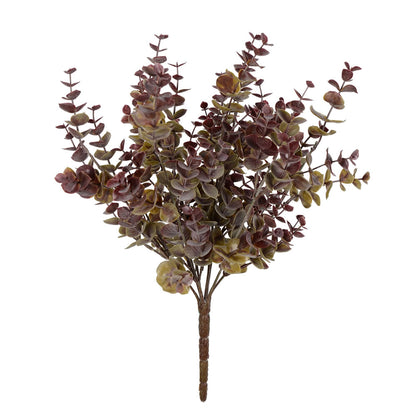 Vickerman 14" Artificial Green and Red Mini Jade Leaf Bush Pick. UV Coated Set of 3