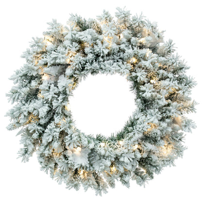 Vickerman 30" Flocked Utica Fir Artificial Pre-Lit Wreath with 50 Pure White LED Mini Lights and 170 Realistic Flocked PVC Tips