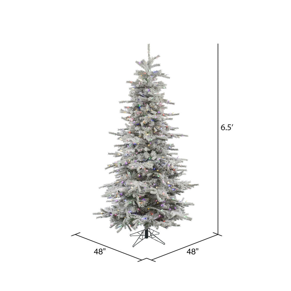 Vickerman 6.5' Flocked Sierra Fir Slim Artificial Christmas Tree Multi-Colored LED Dura-Lit lights