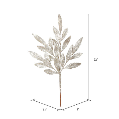 Vickerman 22" Champagne Glitter BayLeaf Artificial Christmas Spray. Includes 12 sprays per pack.