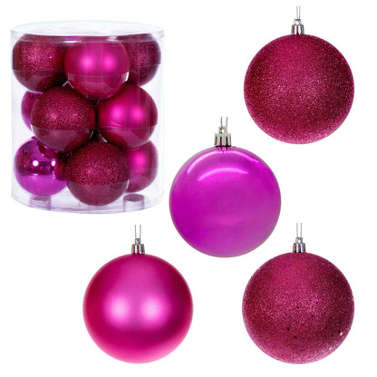 Vickerman 4" Hot Pink 4-Finish Ball Ornament 12 per box.