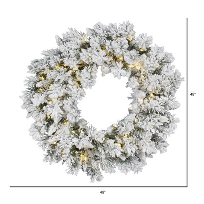 Vickerman 48" Flocked Snow Ridge Artificial Wreath 100 Single Mold Pure White LED Italian Lights.